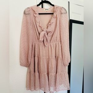 by Lysticle. Size small. Color Blush. floaty fabric printed dots of golden-foil